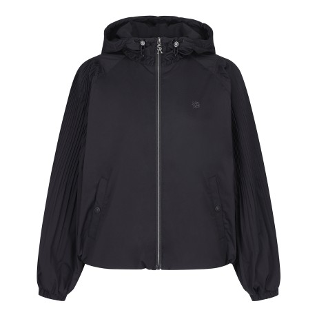 여성 플리츠 블록 후드 웜 점퍼