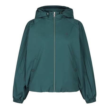 여성 플리츠 블록 후드 웜 점퍼