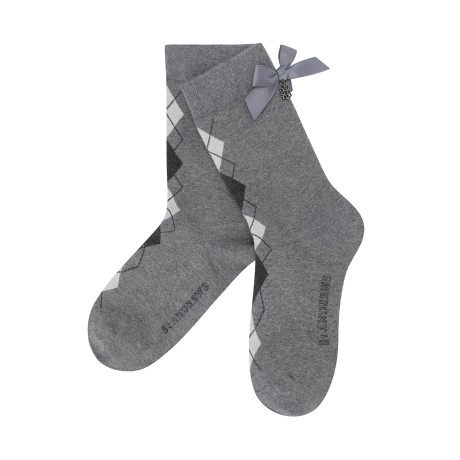 여성 별 심볼 아가일 논슬립 중목 양말