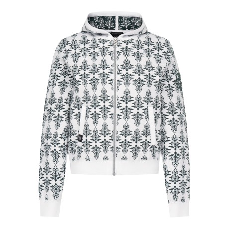 여성 바로크 패턴 후드 집업 가디건