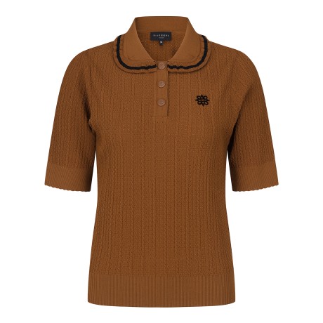 여성 케이블 프릴 카라 반팔 니트