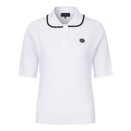 여성 케이블 프릴 카라 반팔 니트