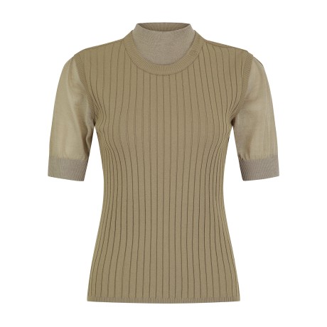 여성 골조직 레이어드 반팔 니트