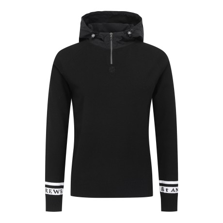 여성 하프 집업 우븐 믹스 후드 니트