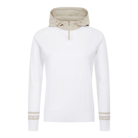 여성 하프 집업 우븐 믹스 후드 니트