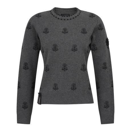 여성 비딩 별 심볼 패치 자카드 니트