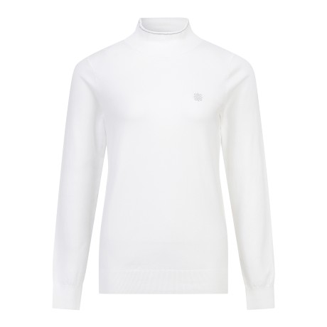 여성 별 심볼 립조직 모크넥 긴팔 니트