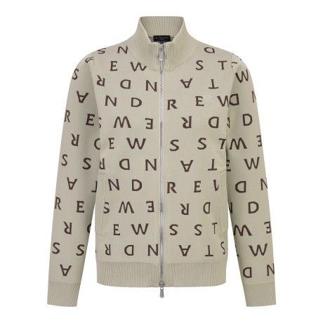 여성 로고 패턴 하이넥 니트 집업 가디건