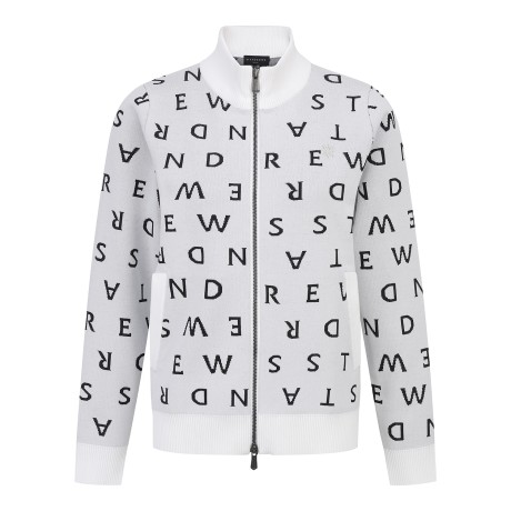 여성 로고 패턴 하이넥 니트 집업 가디건