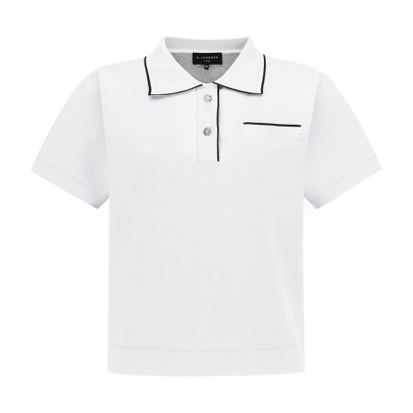 여성 글리터 라인 자카드 카라 반팔 니트