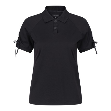 여성 셔링 커프스 니트 카라 반팔 티셔츠