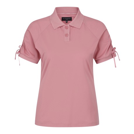 여성 셔링 커프스 니트 카라 반팔 티셔츠