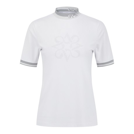 여성 배색 자카드 넥 반팔 티셔츠