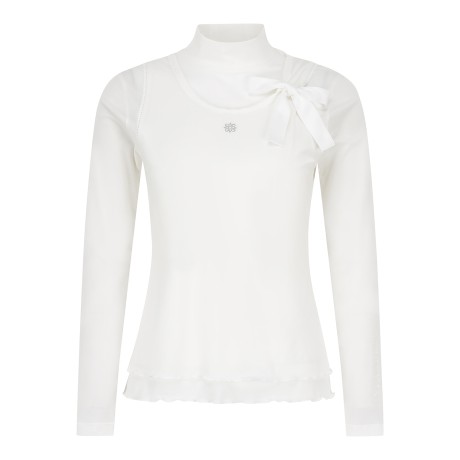 여성 탈착 스트랩 프릴 헴 레이어 티셔츠