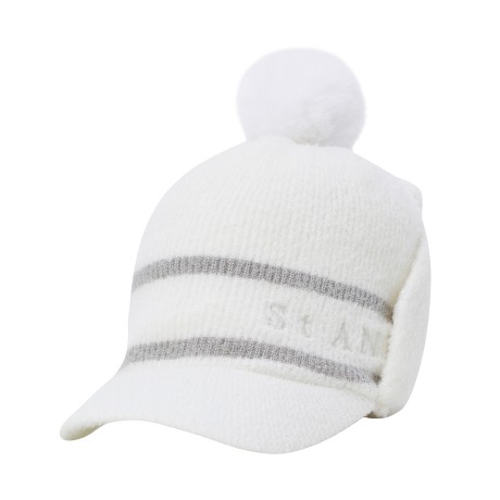 여성 배색 라인 폼폼 이어워머 니트캡