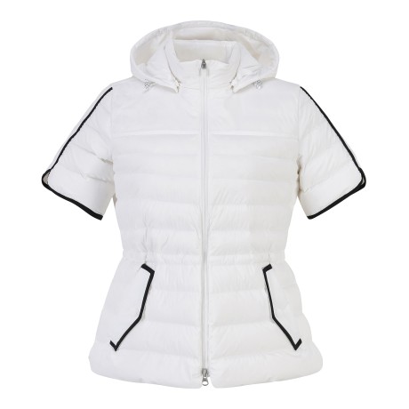 여성 탈착 후드 구스 다운 슬림 반팔 점퍼