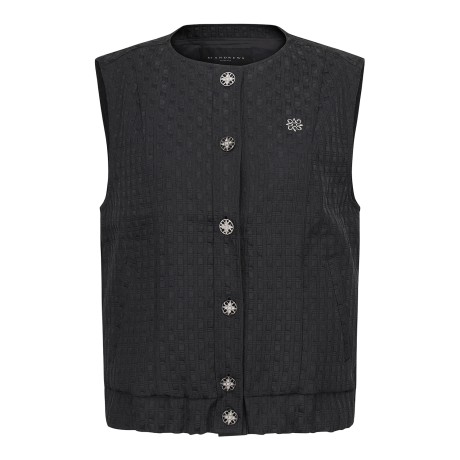 여성 스퀘어 패턴 자가드 점퍼 베스트