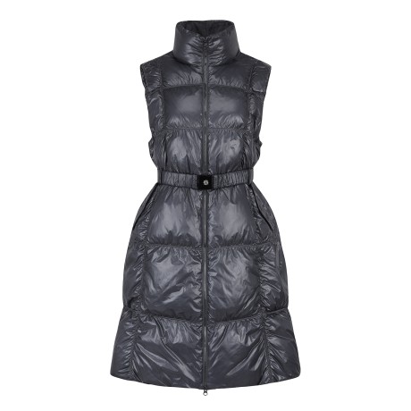 여성 사각 셔링 벨티드 구스다운 롱 패딩 베스트