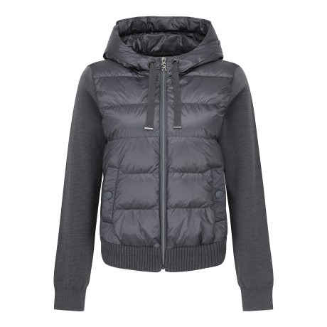 여성 별 심볼 구스 다운 블록 후드 방풍 니트 가디건