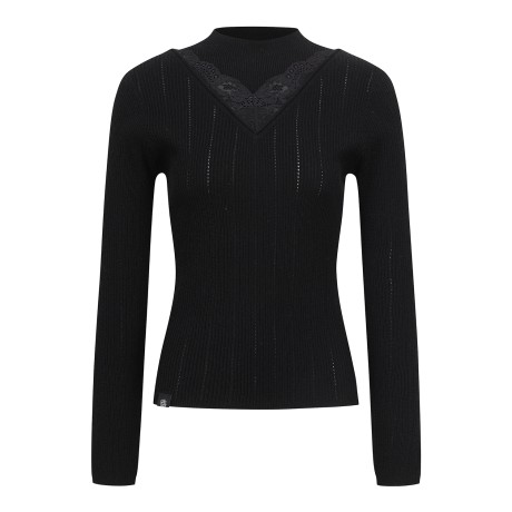 여성 레이스 브이넥 골조직 긴팔 니트