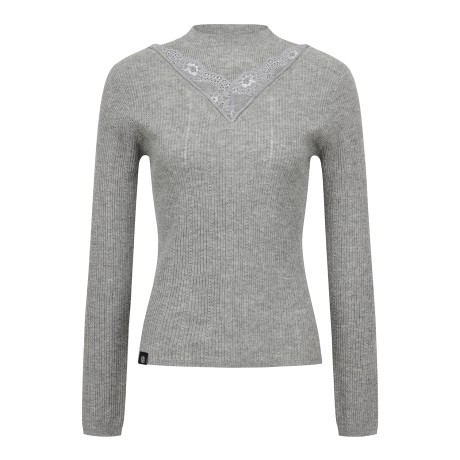 여성 레이스 브이넥 골조직 긴팔 니트