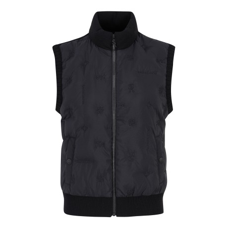 여성 구스 다운 블록 별 심볼 방풍 니트 베스트