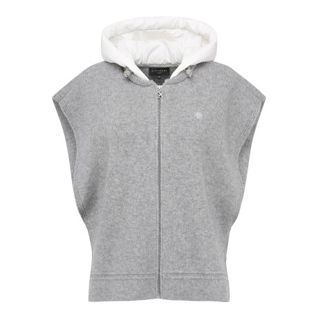 여성 스냅 버튼 패딩 후드 집업 니트 베스트