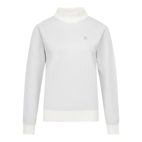 여성 별 심볼 투톤 패턴 하이넥 니트