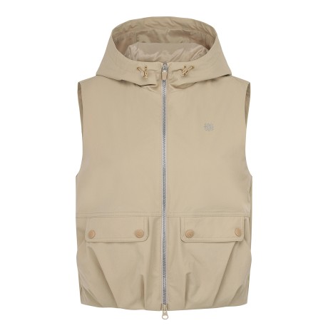 여성 백 니트 믹스 후드 점퍼 베스트