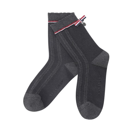 여성 3색 리본 케이블 포인트 중목 양말