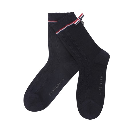 여성 3색 리본 케이블 포인트 중목 양말