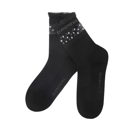 여성 로고 핫픽스 도트 투명사 중목 양말