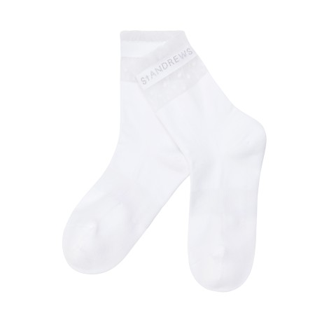 여성 로고 핫픽스 도트 투명사 중목 양말