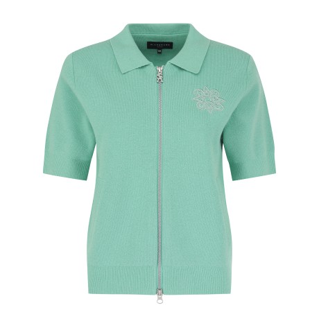 여성 별 로고 포인트 투웨이 집업 반팔 가디건