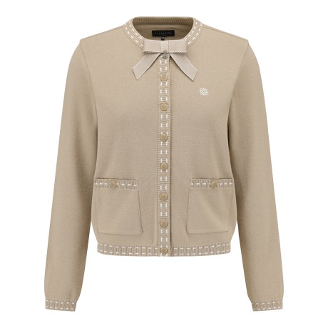 여성 스티치 배색 리본 가디건