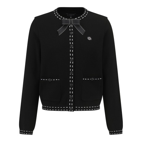 여성 스티치 배색 리본 가디건