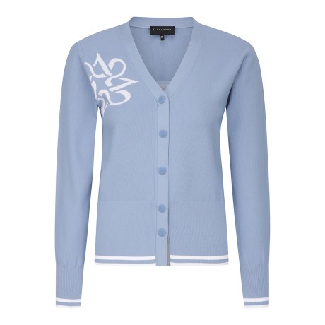 여성 별 심볼 자카드 라인 배색 V넥 니트 가디건