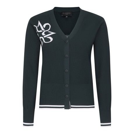 여성 별 심볼 자카드 라인 배색 V넥 니트 가디건