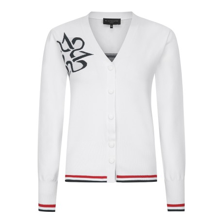 여성 별 심볼 자카드 라인 배색 V넥 니트 가디건