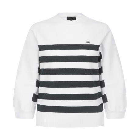 여성 부클 스트라이프 볼륨 슬리브 니트