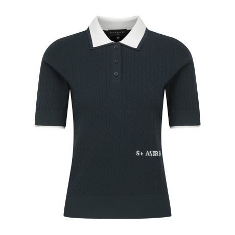 여성 배색 레이어드 케이블 반팔 니트