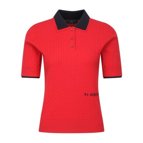 여성 배색 레이어드 케이블 반팔 니트