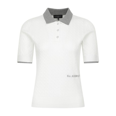 여성 배색 레이어드 케이블 반팔 니트