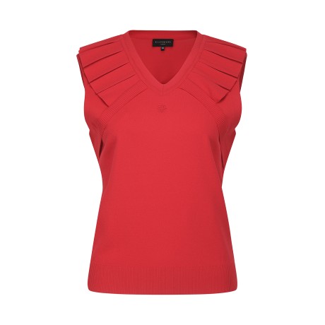 여성 플리츠 패널 V넥 니트 베스트