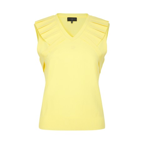 여성 플리츠 패널 V넥 니트 베스트