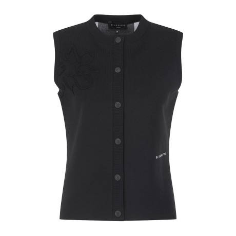 여성 별 심볼 백 깅엄 패턴 오픈 니트 베스트