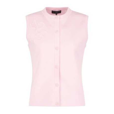 여성 별 심볼 백 깅엄 패턴 오픈 니트 베스트