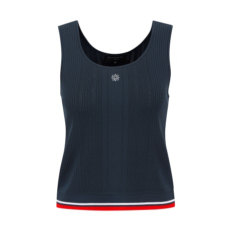 여성 별 심볼 배색 헴 니트 베스트