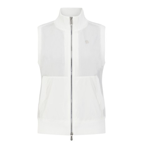 여성 우븐 블록 투웨이 니트 집업 베스트