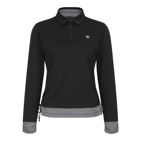 여성 체크 레이어드 스트링 카라 긴팔 티셔츠